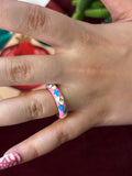 White Floral In Pink Enamel Ring