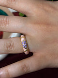 Purple Flower In Pink Enamel Ring