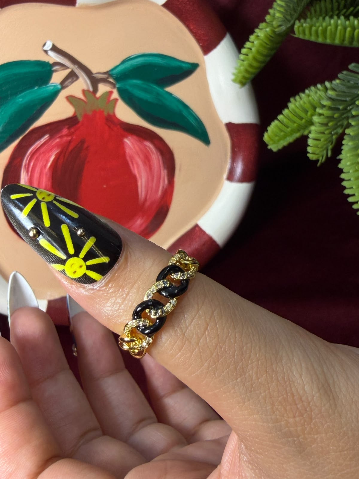 Gold In Black Enamel Ring