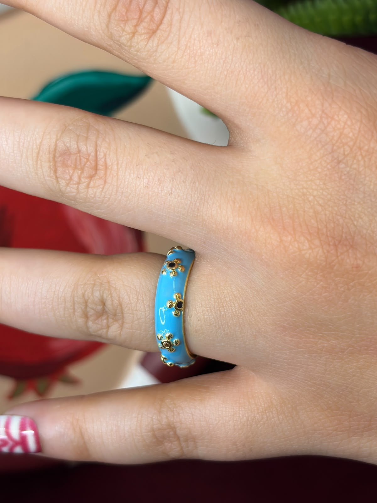 Small Stones In Blue Enamel Ring