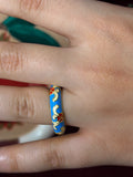 Red Rose In Blue Enamel Ring