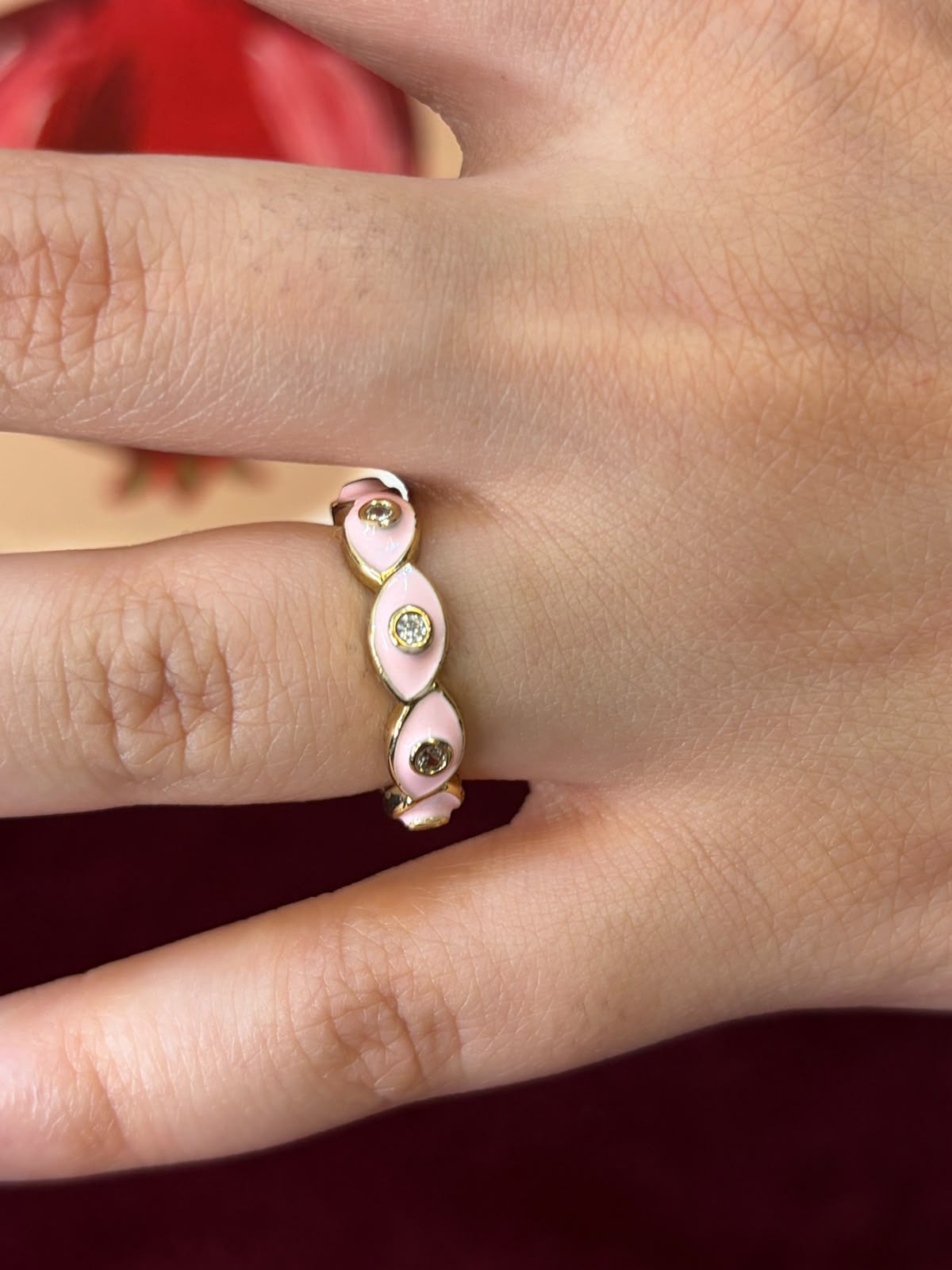 Eyes Shaped Pink Enamel Ring