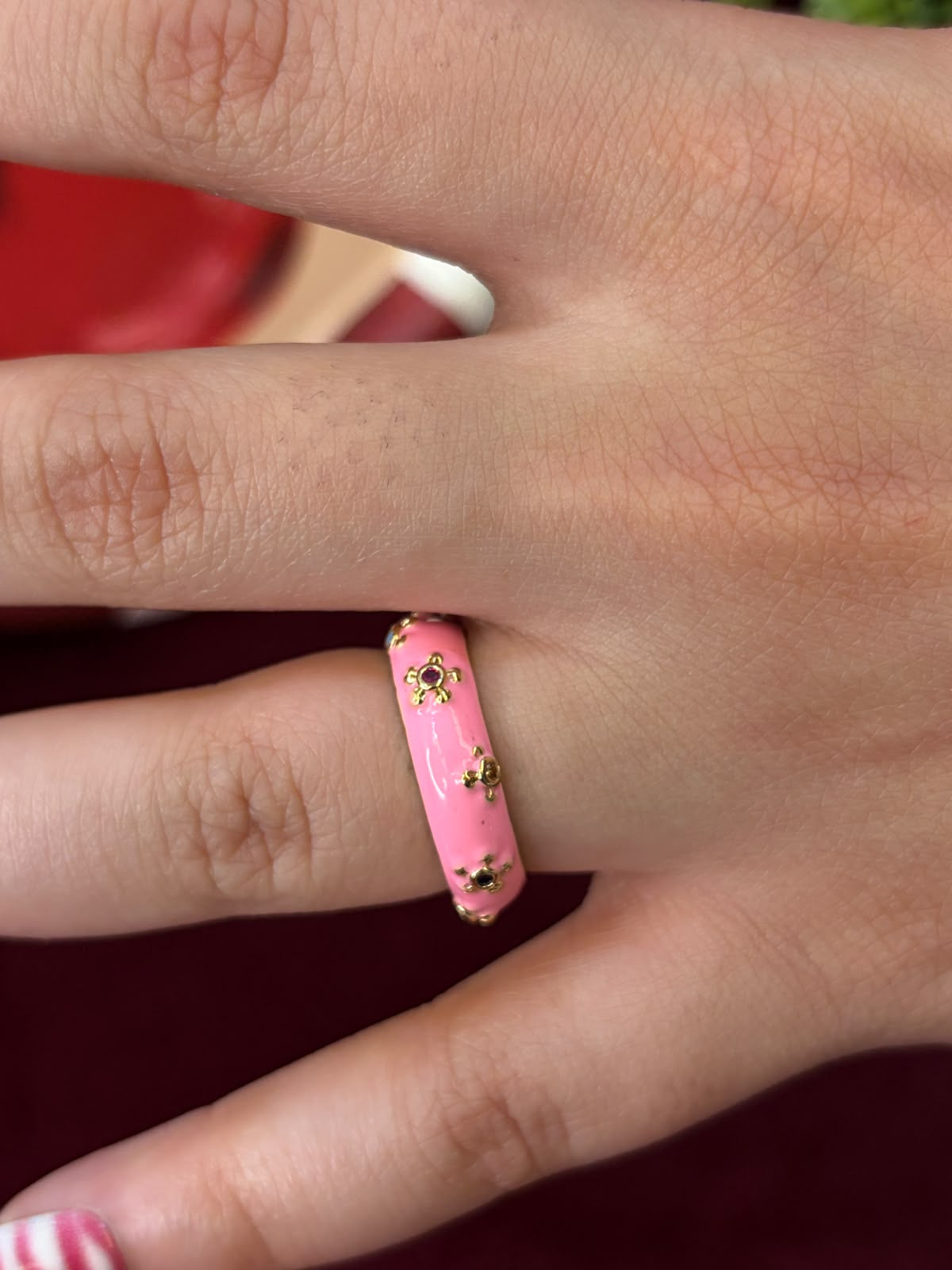 Small Flowers In Pink Enamel Ring