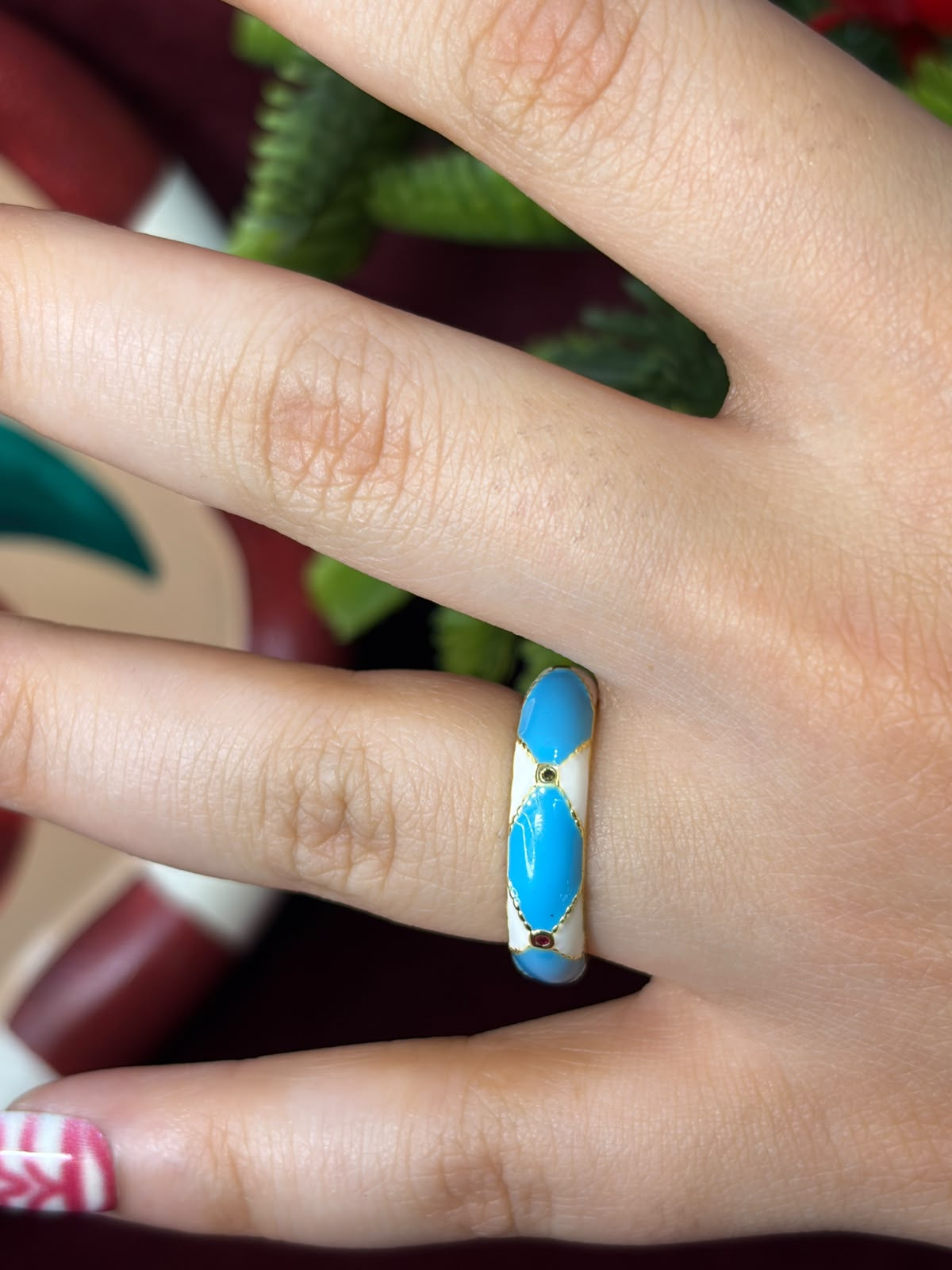 White and Blue Enamel Ring
