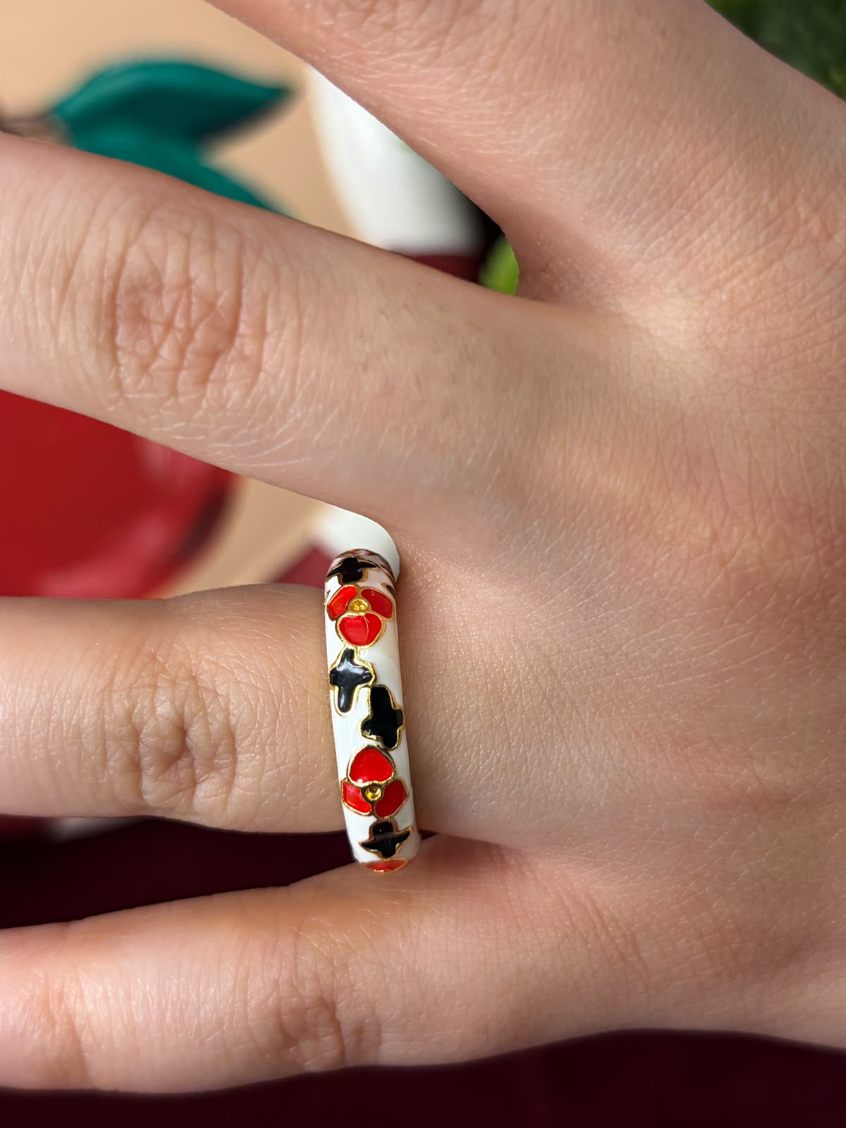 Sakura White Enamel Ring