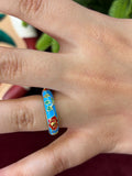 Red Flower In Blue Enamel Ring