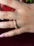 White Flowers in Pink Enamel Ring