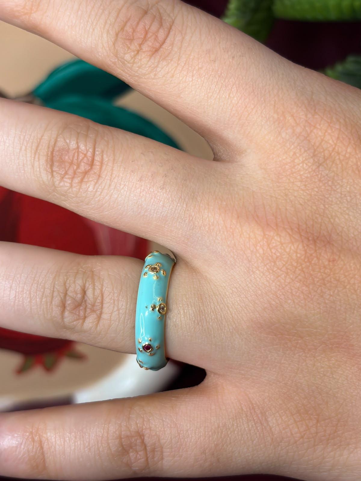 Small Stones In Light Blue Enamel Ring