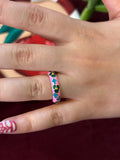 Green Floral In Pink Enamel Ring