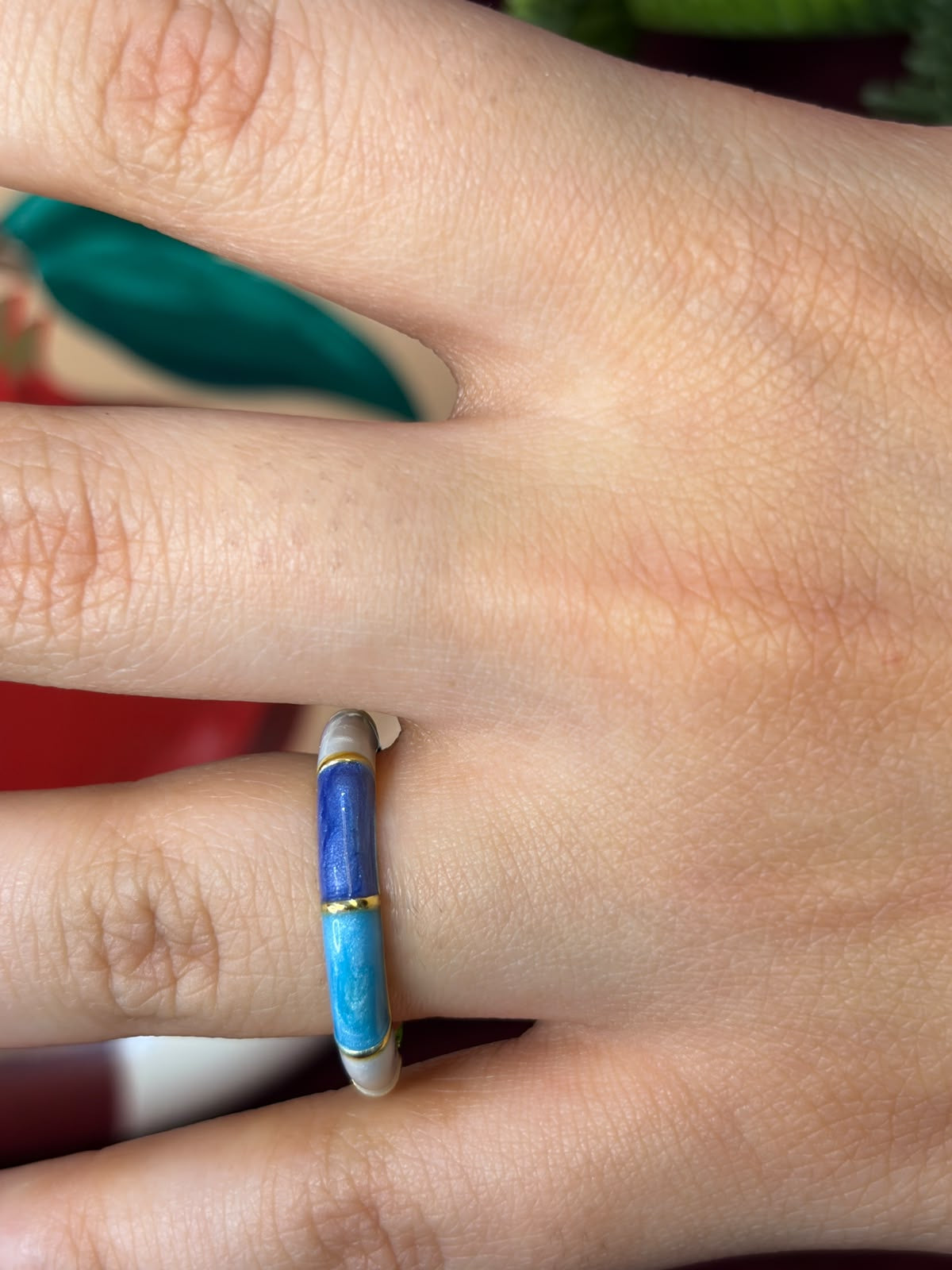Blue and White Themed Enamel Ring