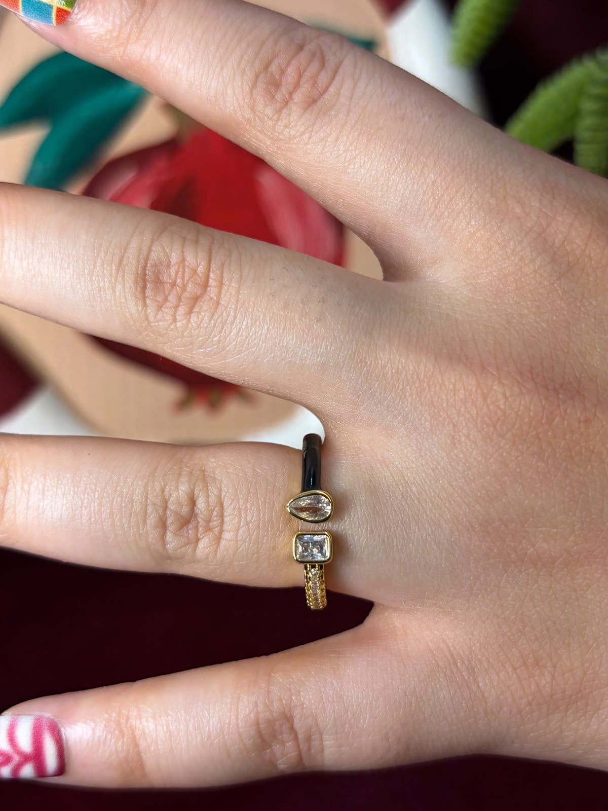Elegant Gold in Black Enamel Ring