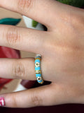 White Flowers In Blue Enamel Ring