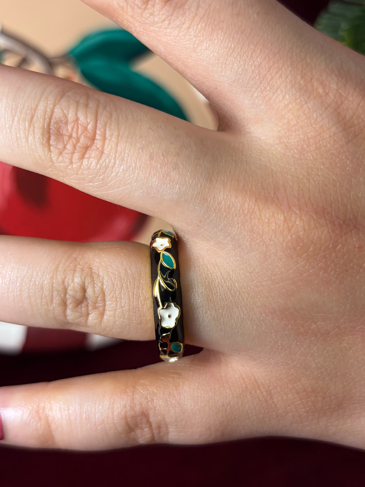 White Rose In Black Enamel Ring