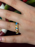 Pink Floral In Blue Enamel Ring